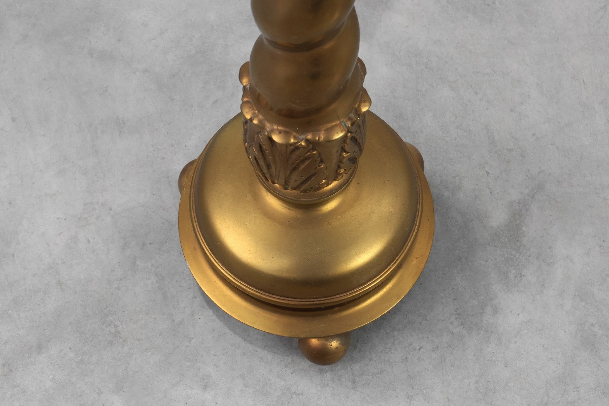 Art Deco Side Table Or Pedestal With Green Marble Top And Bronze Base-photo-4