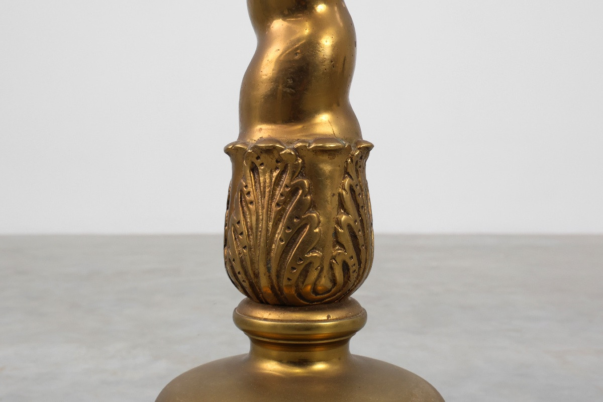 Art Deco Side Table Or Pedestal With Green Marble Top And Bronze Base-photo-5