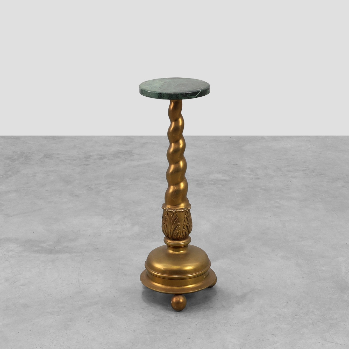 Art Deco Side Table Or Pedestal With Green Marble Top And Bronze Base