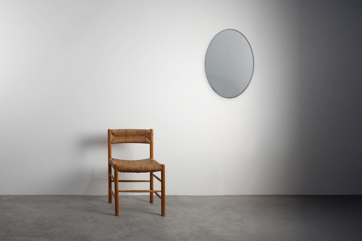 Miroir ovale Art déco en métal nickelé, Belgique, vers 1925-photo-2