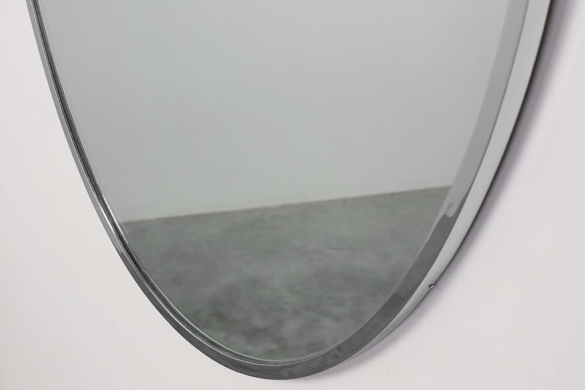 Miroir ovale Art déco en métal nickelé, Belgique, vers 1925-photo-5