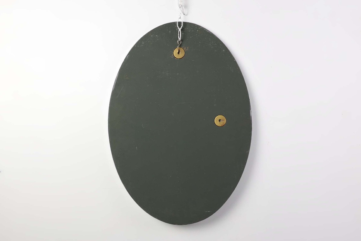 Miroir ovale Art déco en métal nickelé, Belgique, vers 1925-photo-6