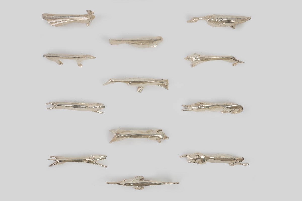 Ménagerie complète (repose-couteaux) par Edouard Marcel Sandoz pour Christofle Gallia, France-photo-2