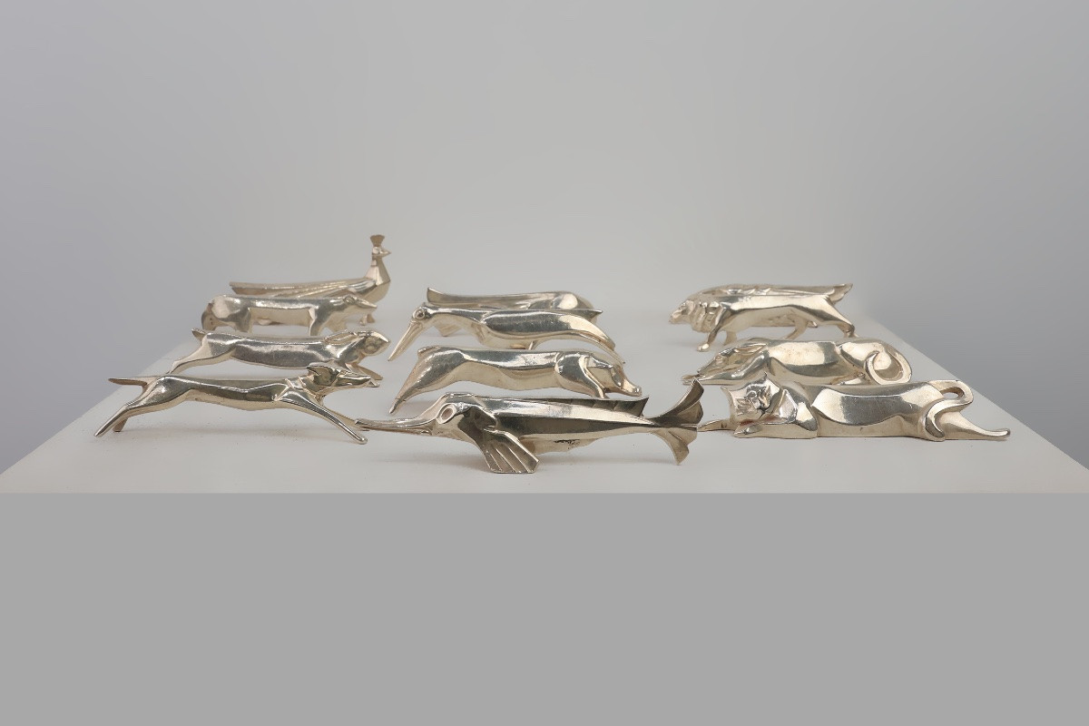 Ménagerie complète (repose-couteaux) par Edouard Marcel Sandoz pour Christofle Gallia, France-photo-6