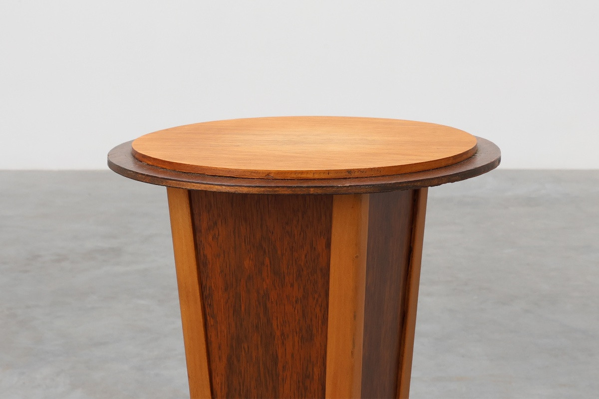 Art Deco Round Wooden Side Table, France, 1920s-photo-3