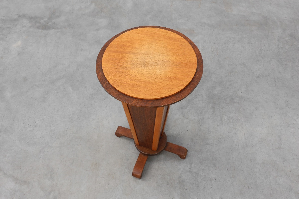 Art Deco Round Wooden Side Table, France, 1920s-photo-3