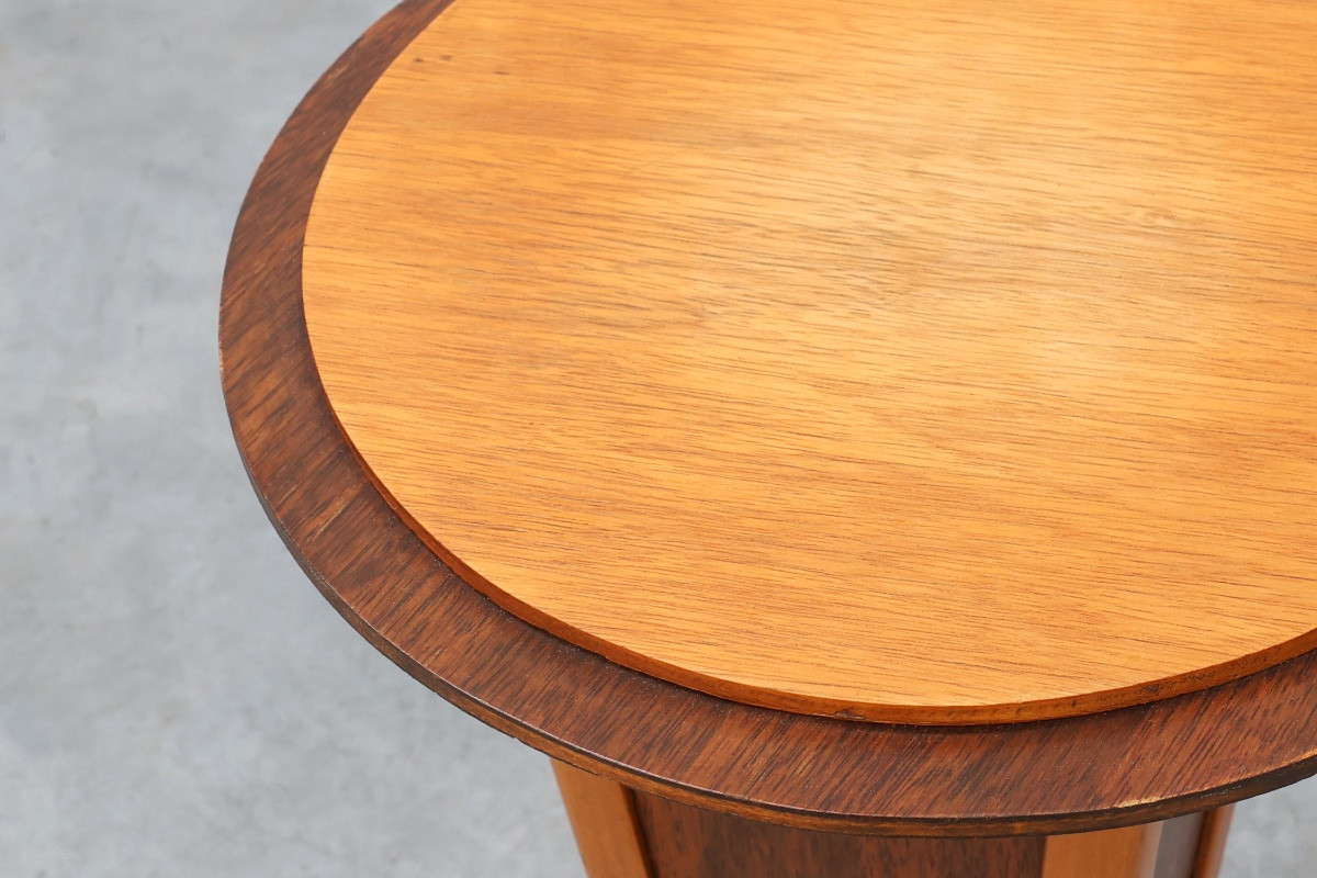 Art Deco Round Wooden Side Table, France, 1920s-photo-5