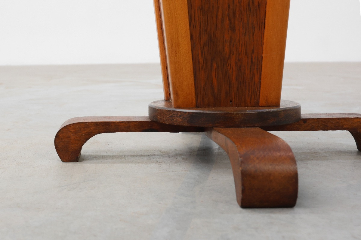 Art Deco Round Wooden Side Table, France, 1920s-photo-6