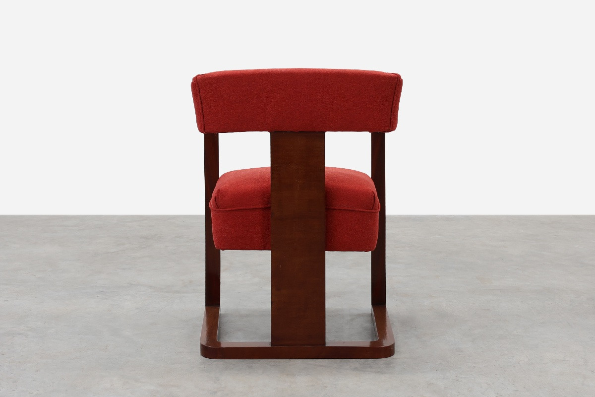 Fauteuil Art déco rouge retapissé, Belgique, vers 1920-photo-6