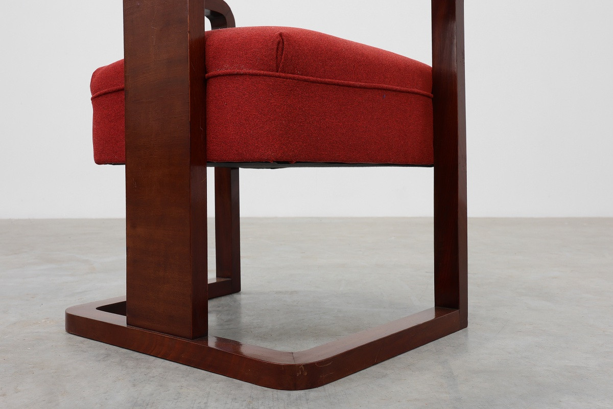 Fauteuil Art déco rouge retapissé, Belgique, vers 1920-photo-7
