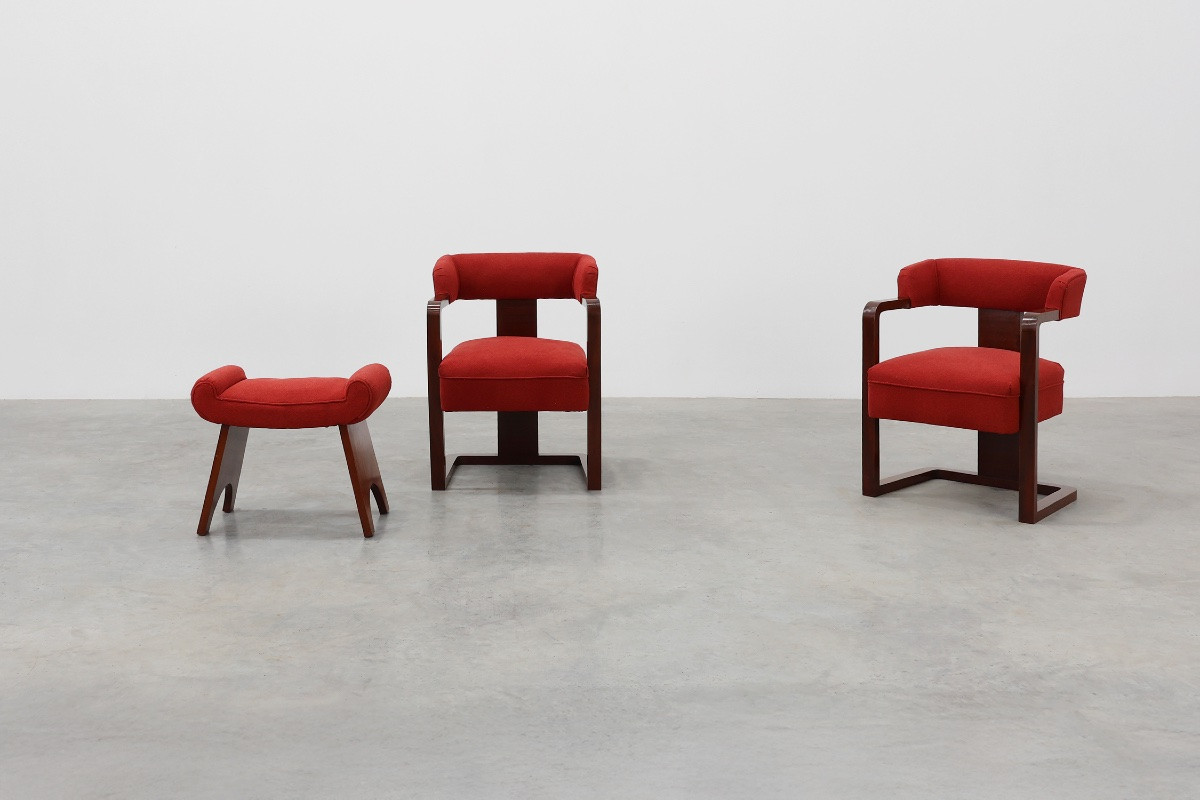 Fauteuil Art déco rouge retapissé, Belgique, vers 1920-photo-8
