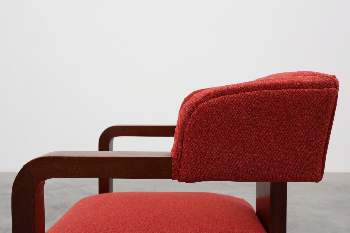 Ensemble de deux chaises Art déco rouges retapissées, Belgique, vers 1920-photo-4