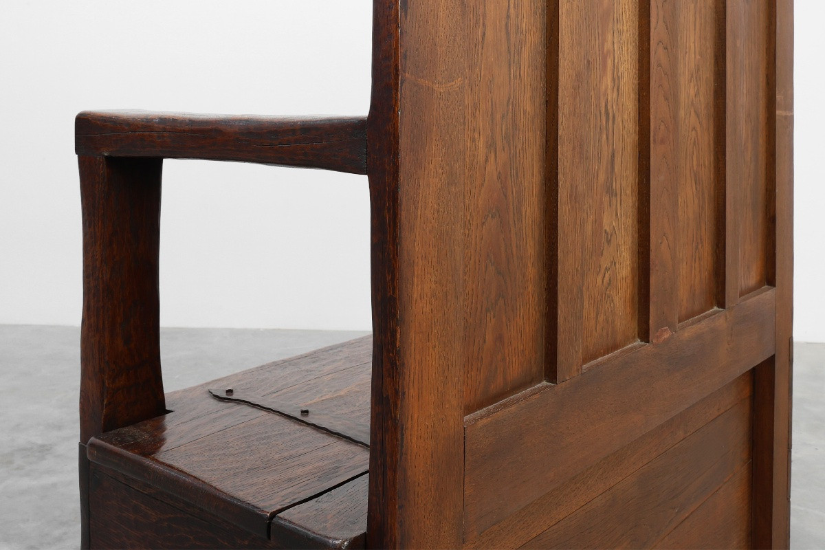 Rustic Bench In Solid Carved Oak With Storage Compartment, France, 19th Century-photo-1