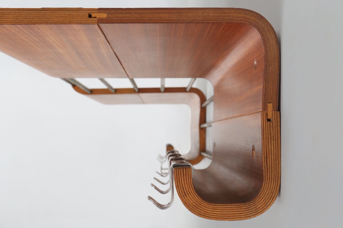 Vintage Curved Plywood Coat Rack Attributed To De Coene, Belgium, 1960s-photo-4