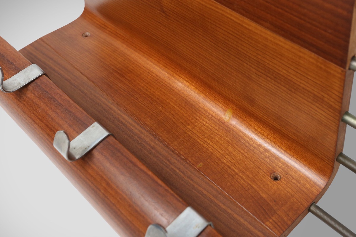 Vintage Curved Plywood Coat Rack Attributed To De Coene, Belgium, 1960s-photo-4