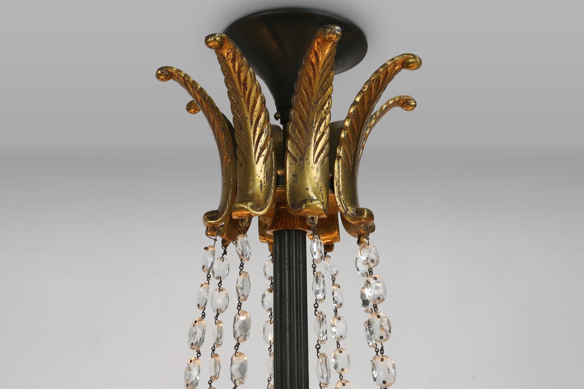 Large Empire Bronze Chandelier With 2 Wall Sconces, Belgium, 1950s, Set Of 3-photo-5