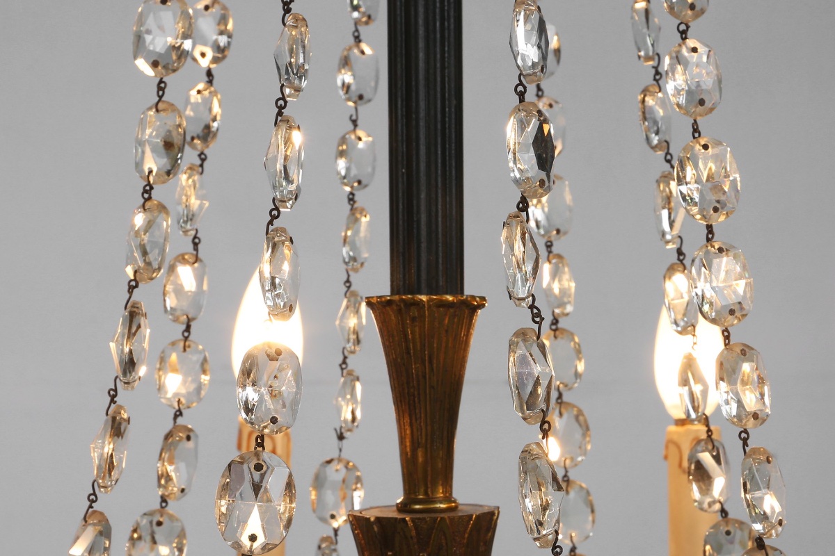 Large Empire Bronze Chandelier With 2 Wall Sconces, Belgium, 1950s, Set Of 3-photo-6