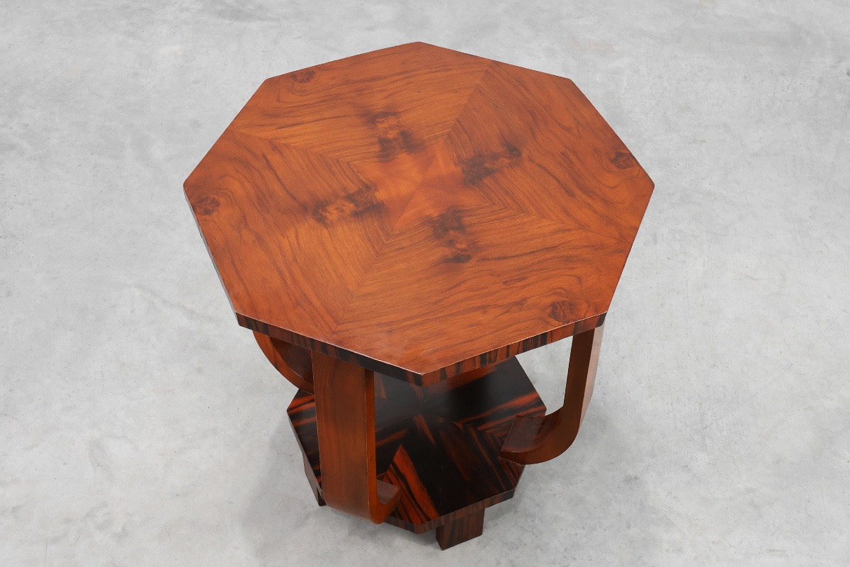 Art Deco Octagonal Wooden Side Table Or Coffee Table, France 1920s-photo-3