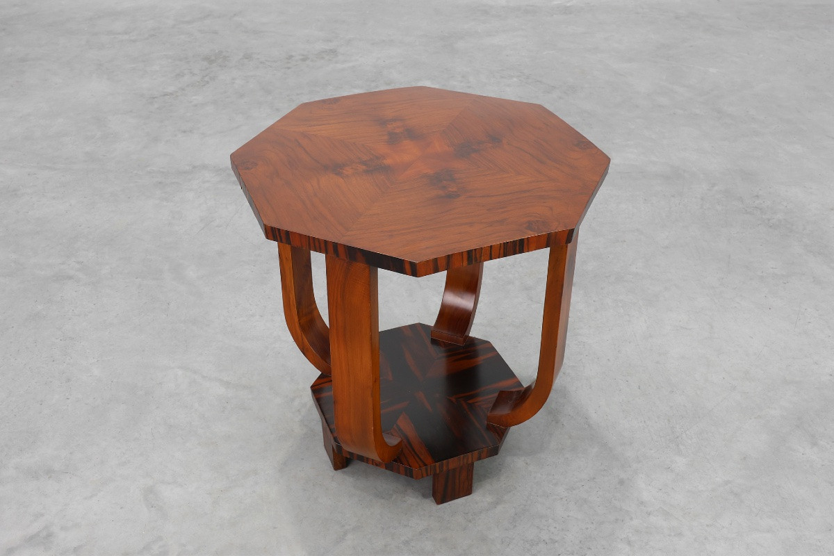 Art Deco Octagonal Wooden Side Table Or Coffee Table, France 1920s-photo-3