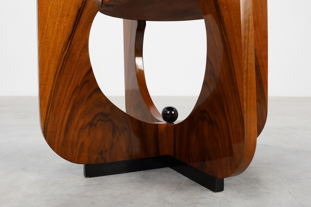 Art Deco Round Wooden Side Table Or Coffee Table, France 1920s-photo-4