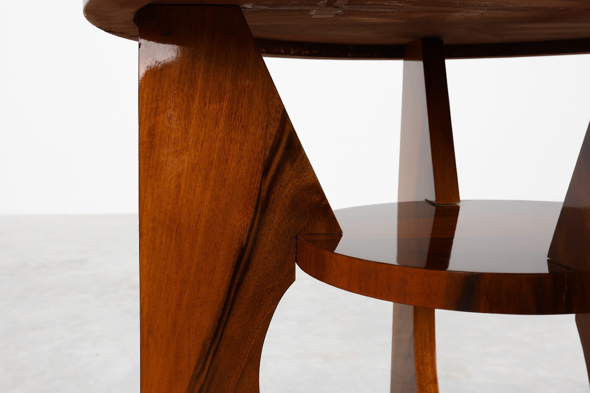 Art Deco Round Wooden Side Table Or Coffee Table, France 1920s-photo-2