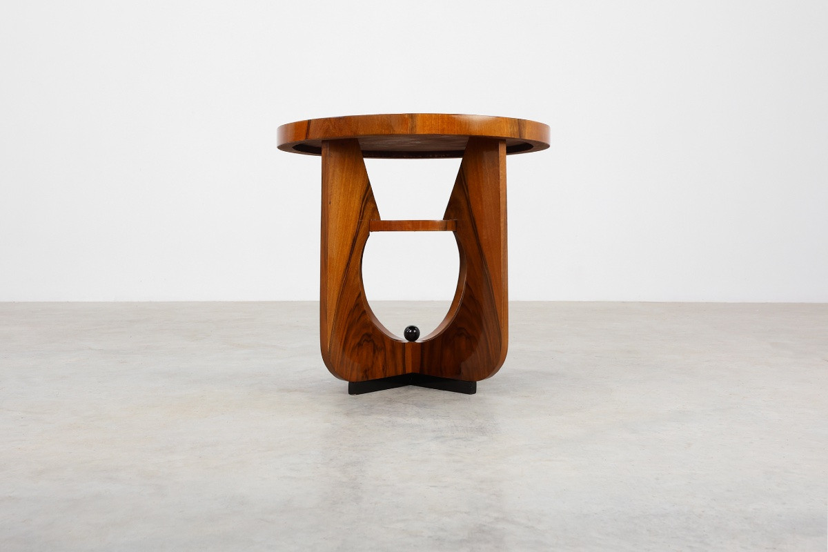 Art Deco Round Wooden Side Table Or Coffee Table, France 1920s-photo-3