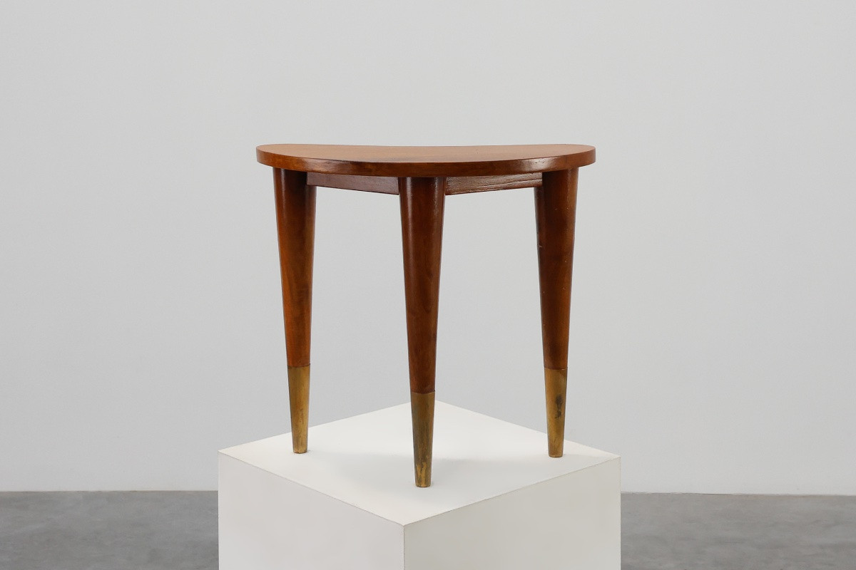 Small Wood And Brass Table Stamped -photo-3
