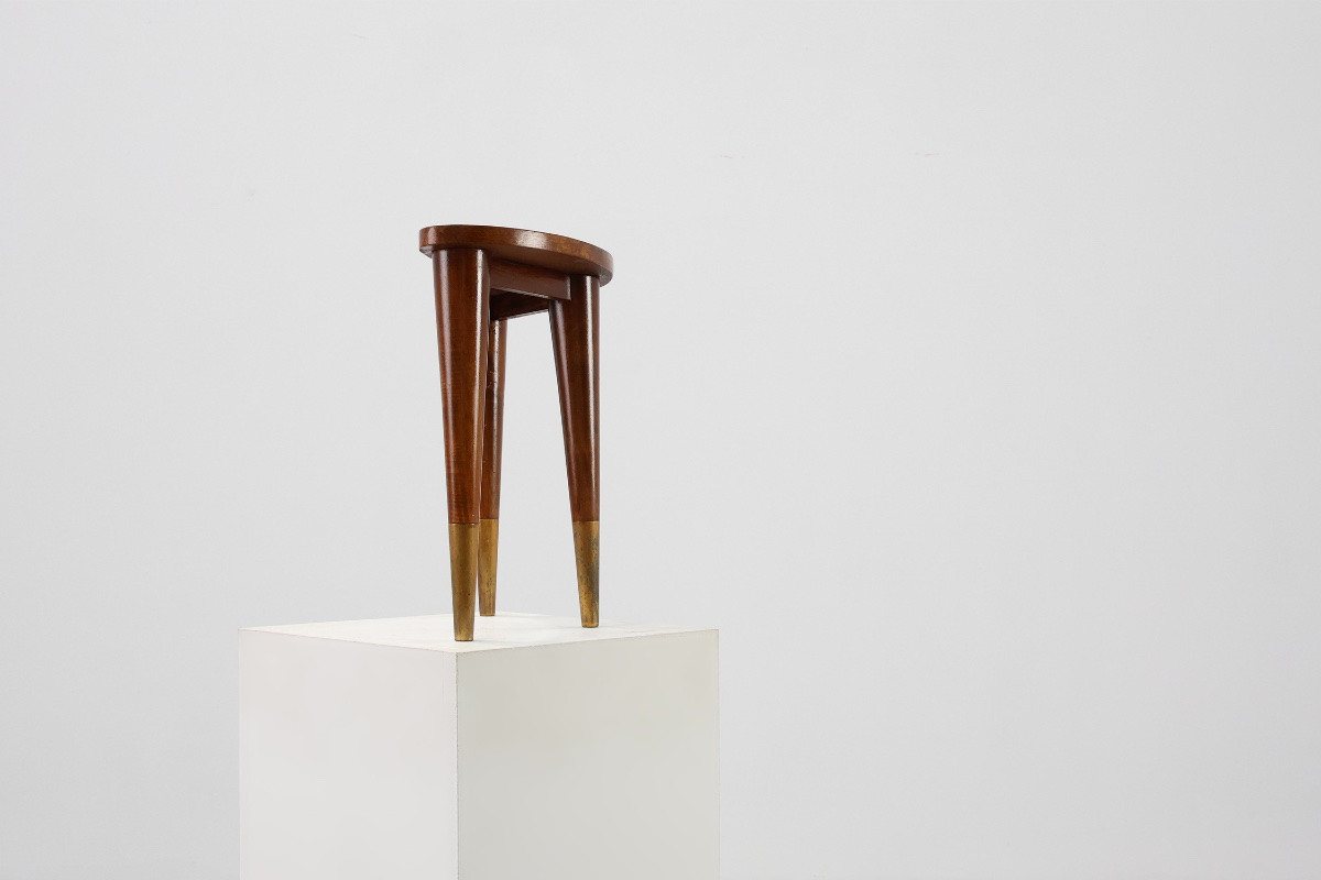 Small Wood And Brass Table Stamped -photo-1