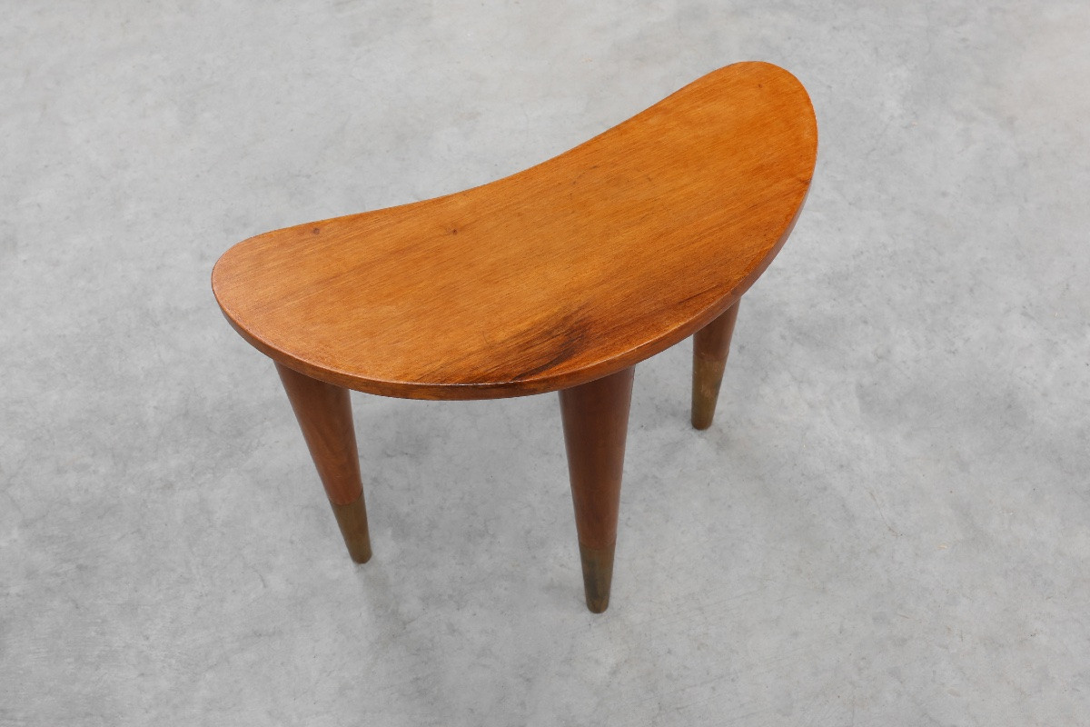 Small Wood And Brass Table Stamped -photo-3