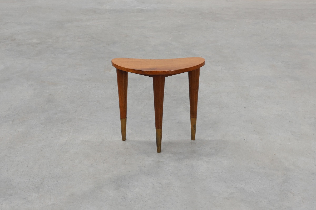 Small Wood And Brass Table Stamped -photo-4