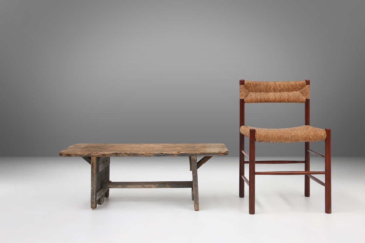 Grey Solid Wood Industrial Bench, France, 1890s-photo-2
