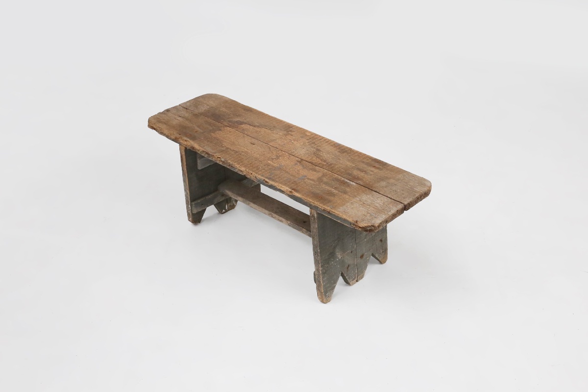 Grey Solid Wood Industrial Bench, France, 1890s-photo-3