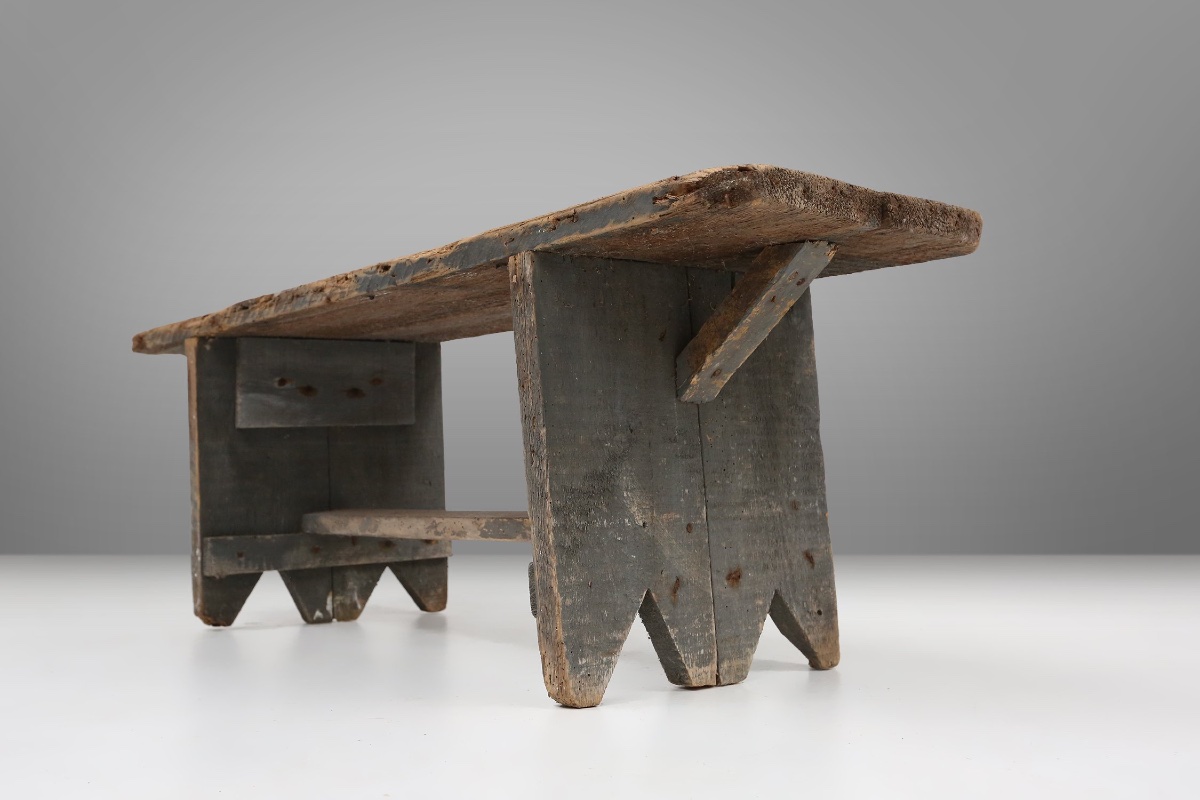 Grey Solid Wood Industrial Bench, France, 1890s-photo-4