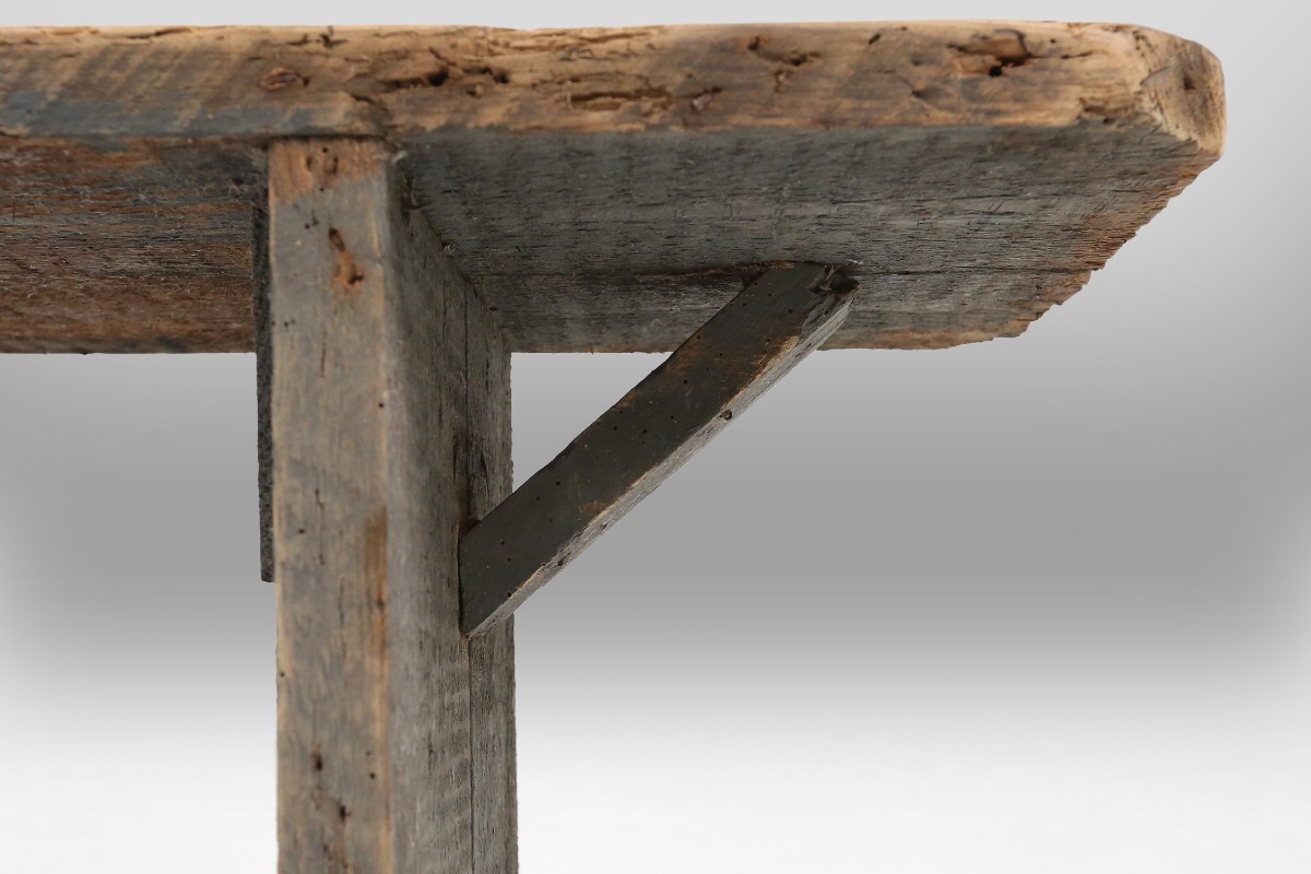 Grey Solid Wood Industrial Bench, France, 1890s-photo-2
