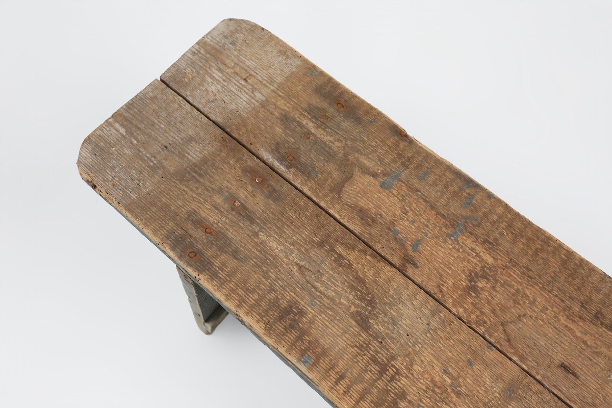 Grey Solid Wood Industrial Bench, France, 1890s-photo-3