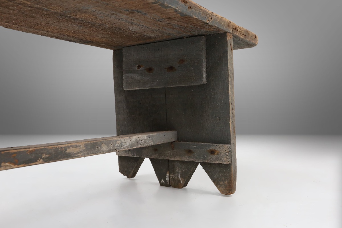 Grey Solid Wood Industrial Bench, France, 1890s-photo-5