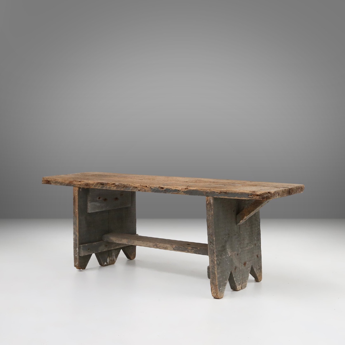 Grey Solid Wood Industrial Bench, France, 1890s