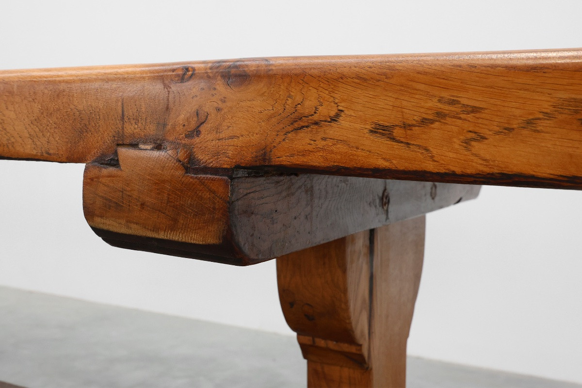 20th Century Solid Oak Rustic Dining Table, France-photo-3