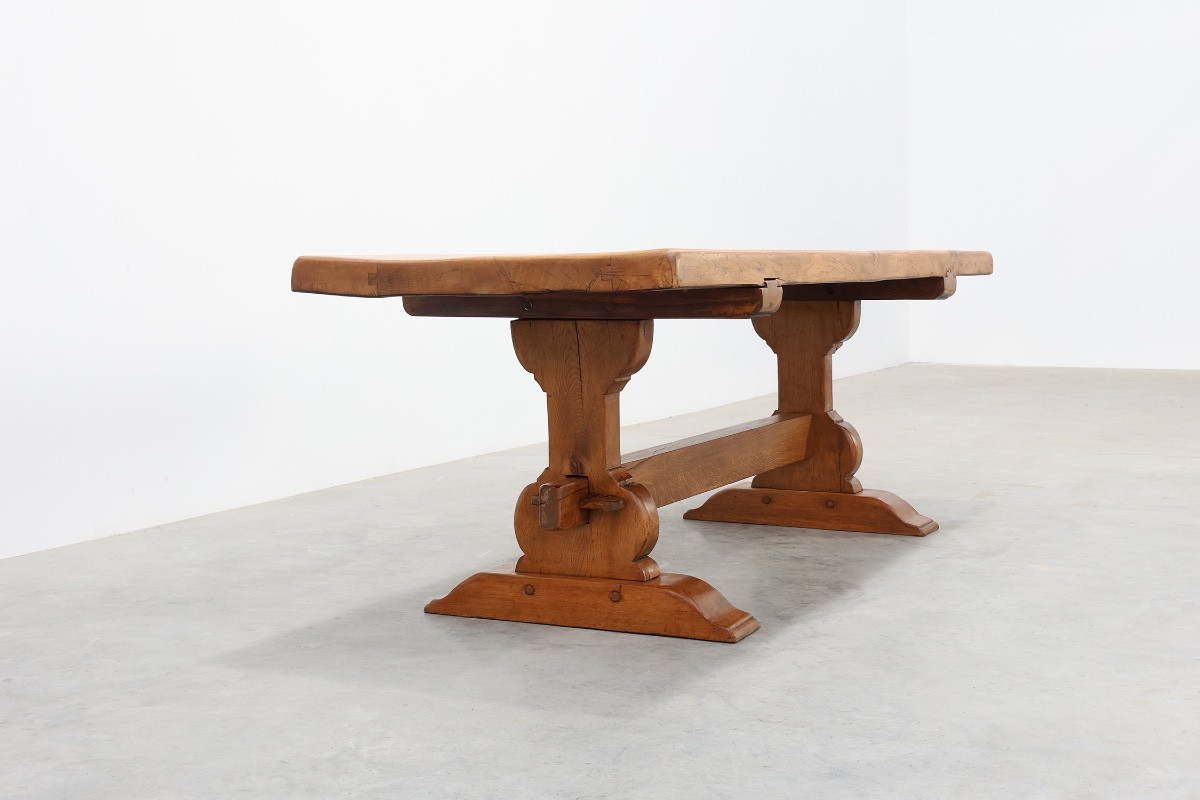 20th Century Solid Oak Rustic Dining Table, France-photo-4