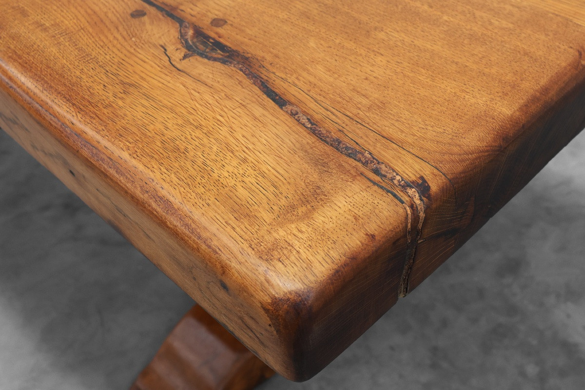 20th Century Solid Oak Rustic Dining Table, France-photo-6