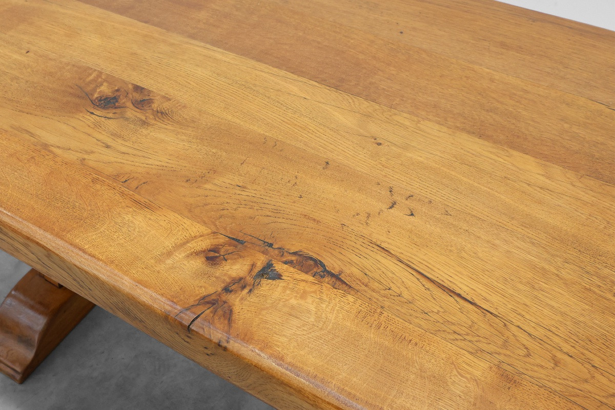 20th Century Solid Oak Rustic Dining Table, France-photo-7
