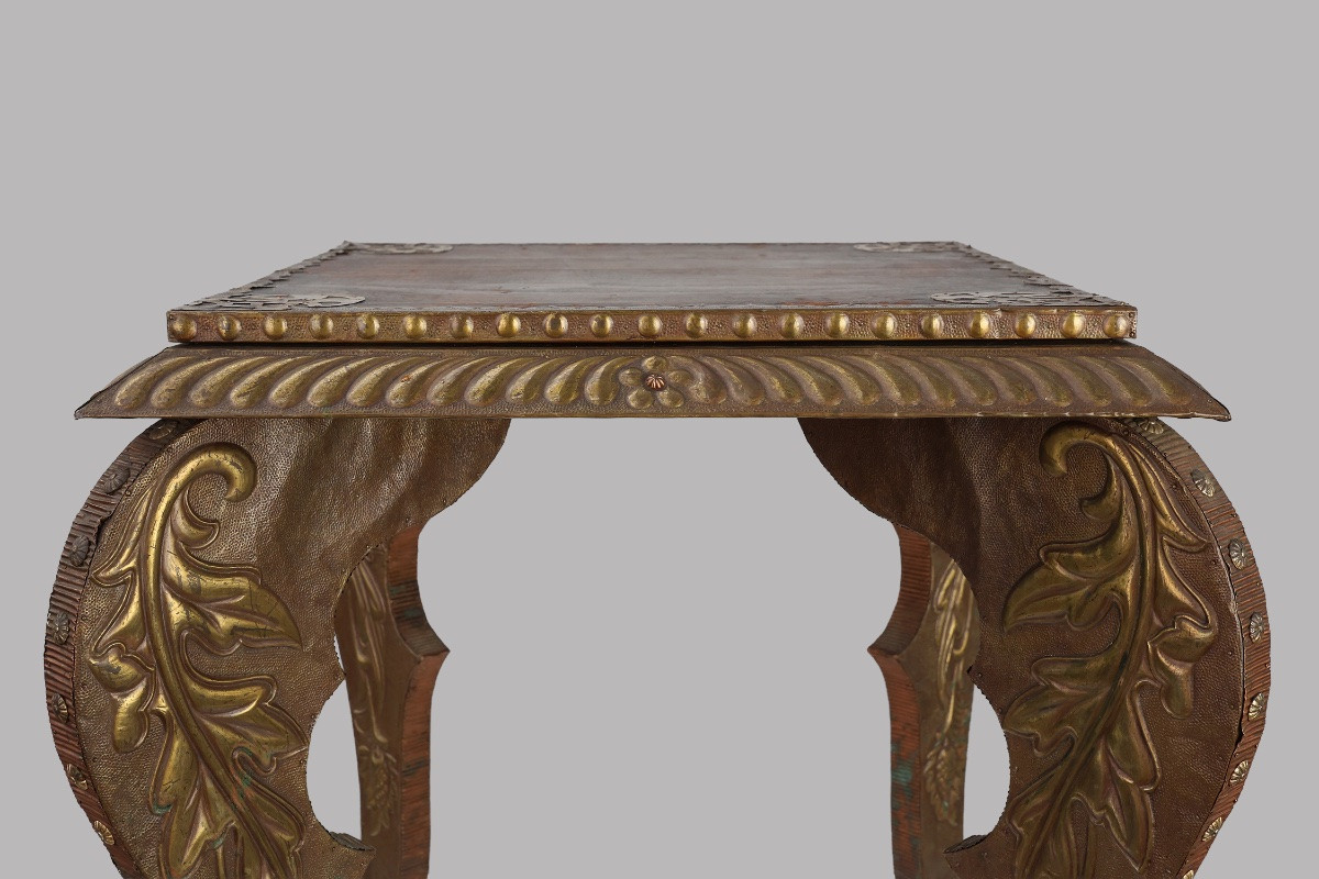 Table d'appoint Arts & Crafts en chêne et cuivre, Royaume-Uni, vers 1910-photo-3
