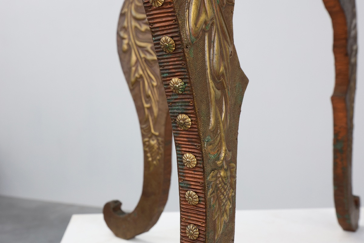 Table d'appoint Arts & Crafts en chêne et cuivre, Royaume-Uni, vers 1910-photo-4