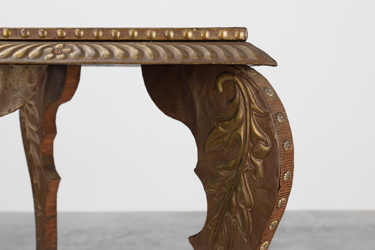 Table d'appoint Arts & Crafts en chêne et cuivre, Royaume-Uni, vers 1910-photo-1