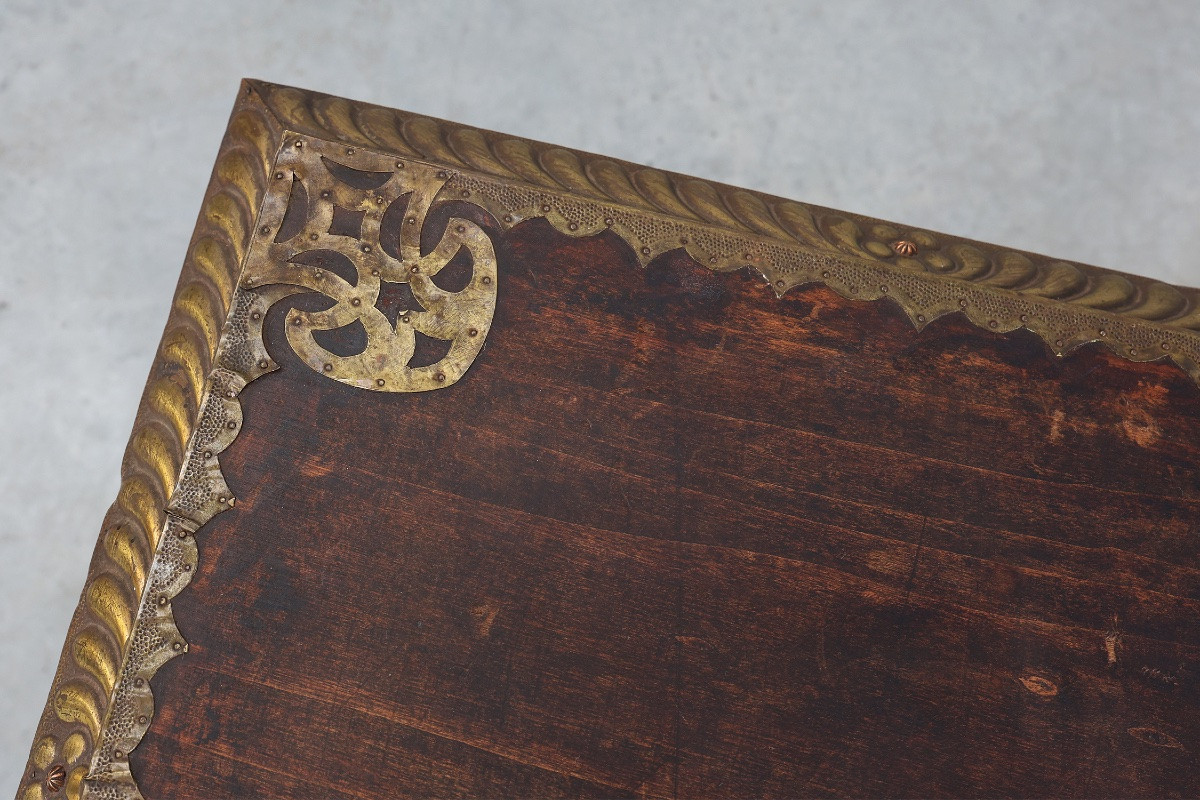 Table d'appoint Arts & Crafts en chêne et cuivre, Royaume-Uni, vers 1910-photo-6