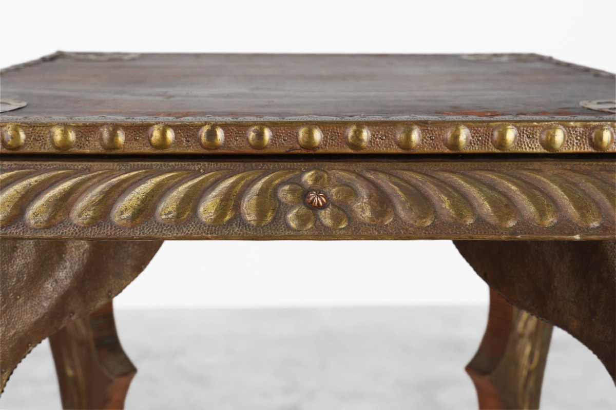 Table d'appoint Arts & Crafts en chêne et cuivre, Royaume-Uni, vers 1910-photo-7