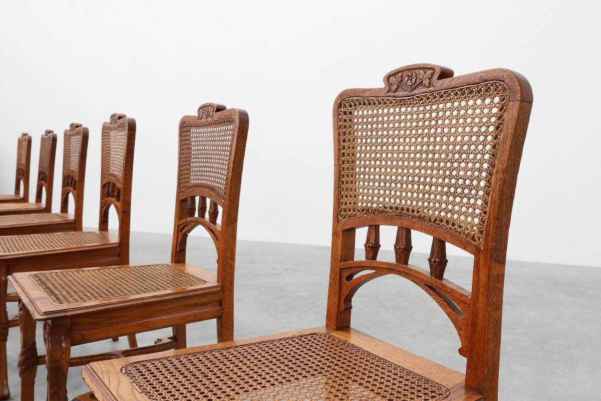 Ensemble de 6 chaises de salle à manger Art nouveau dans le style de Victor Horta, Belgique-photo-2