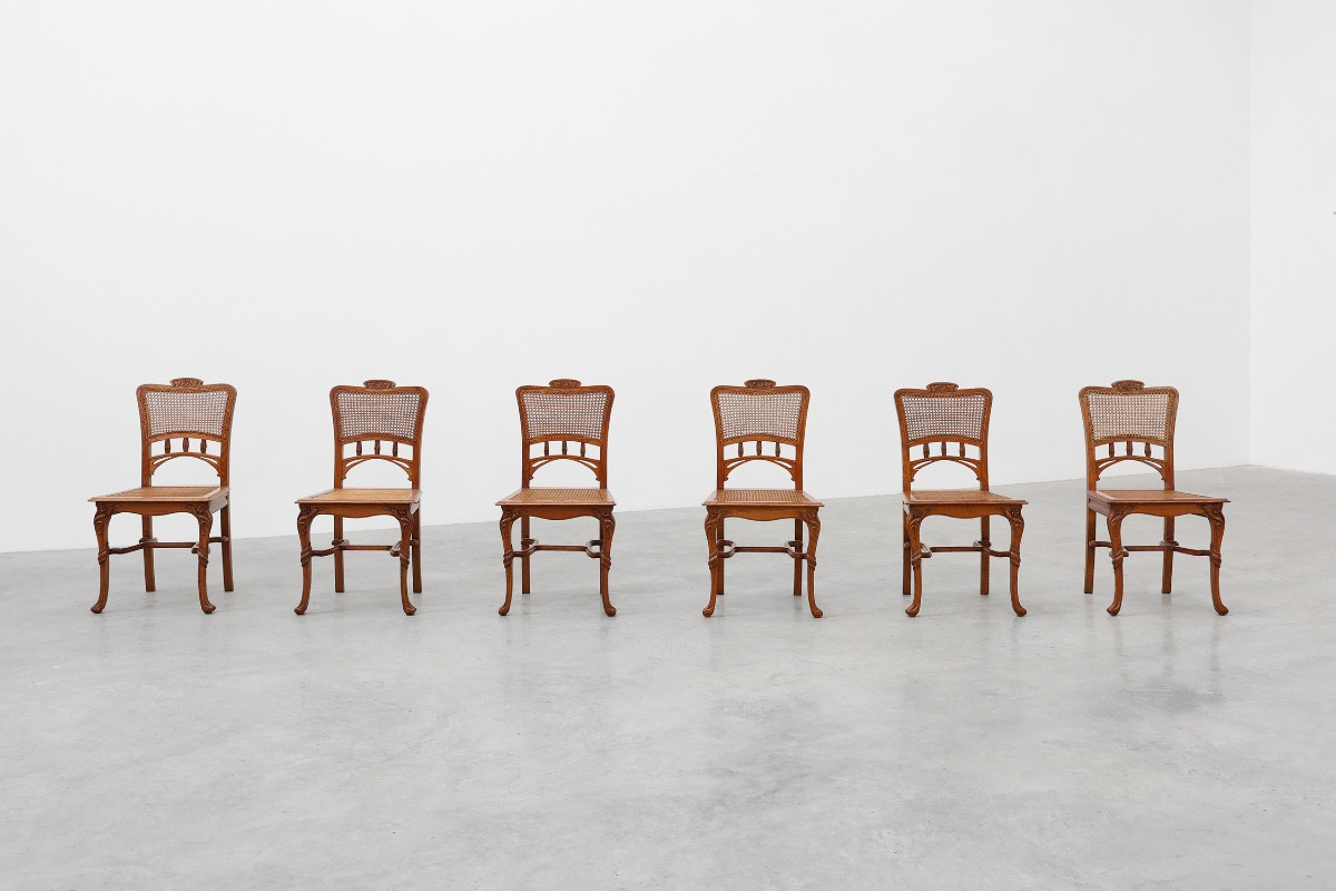 Ensemble de 6 chaises de salle à manger Art nouveau dans le style de Victor Horta, Belgique-photo-3