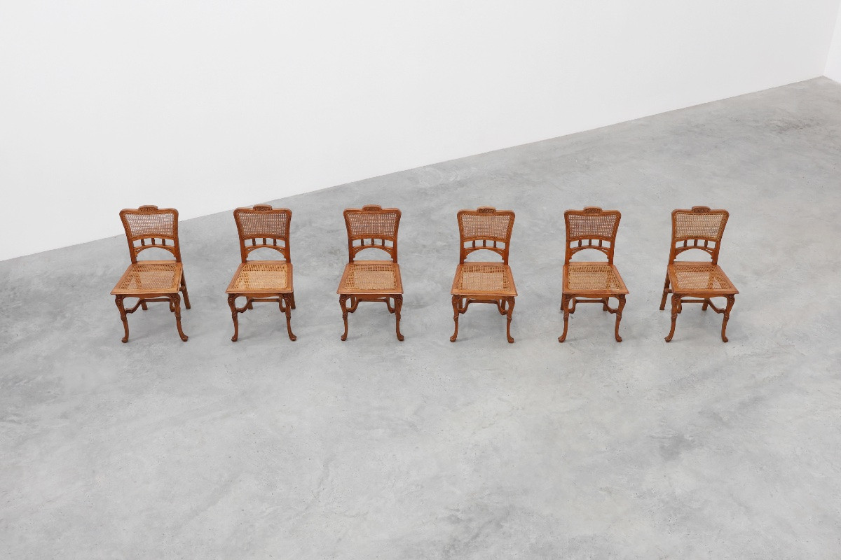 Ensemble de 6 chaises de salle à manger Art nouveau dans le style de Victor Horta, Belgique-photo-2