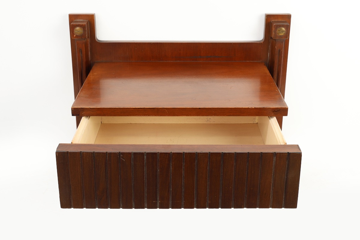 Console murale en bois avec détails en laiton, Italie, années 1960-photo-3